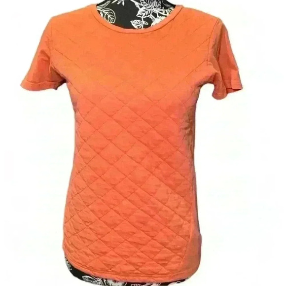 ASOS Women's Orange Quilted Short Sleeve Crew Neck Top Size 2 - Picture 1 of 4